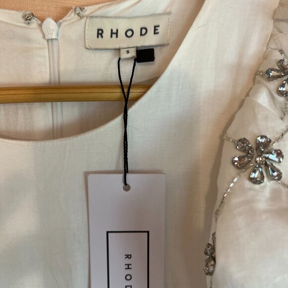 RHODE Lina Dress in White Cotton + Crystals SAMPLE - Picture 7 of 10